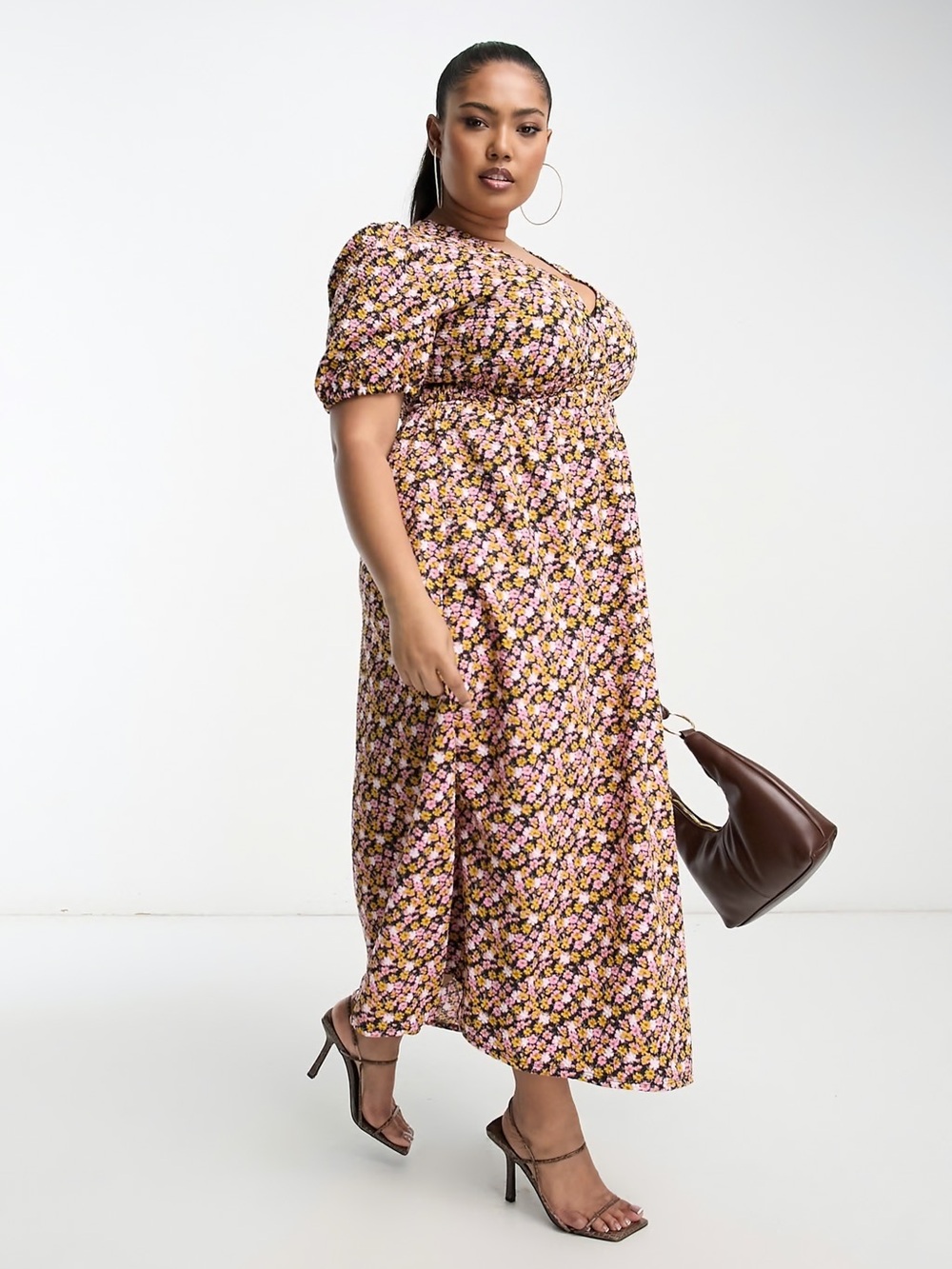 ASOS Curve Shirred Waist Puff Sleeve Tea Dress size 16